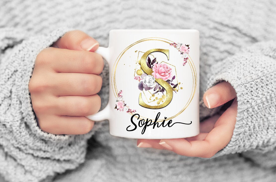 Personalised Golden Initial Name mug