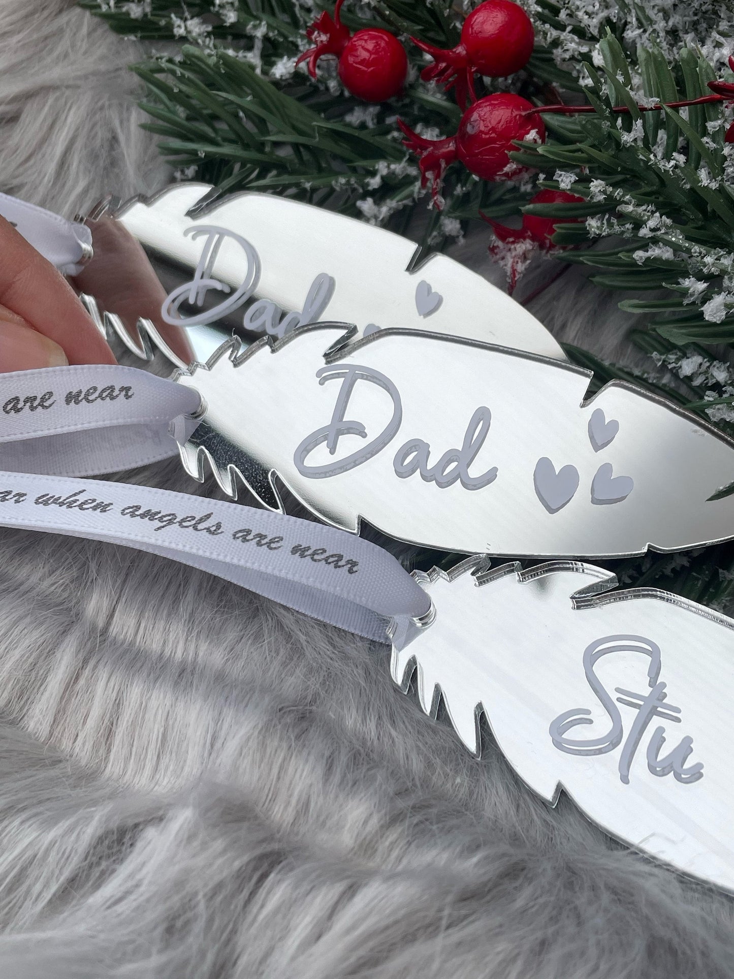 Personalised Christmas Memorial Feather Ornament