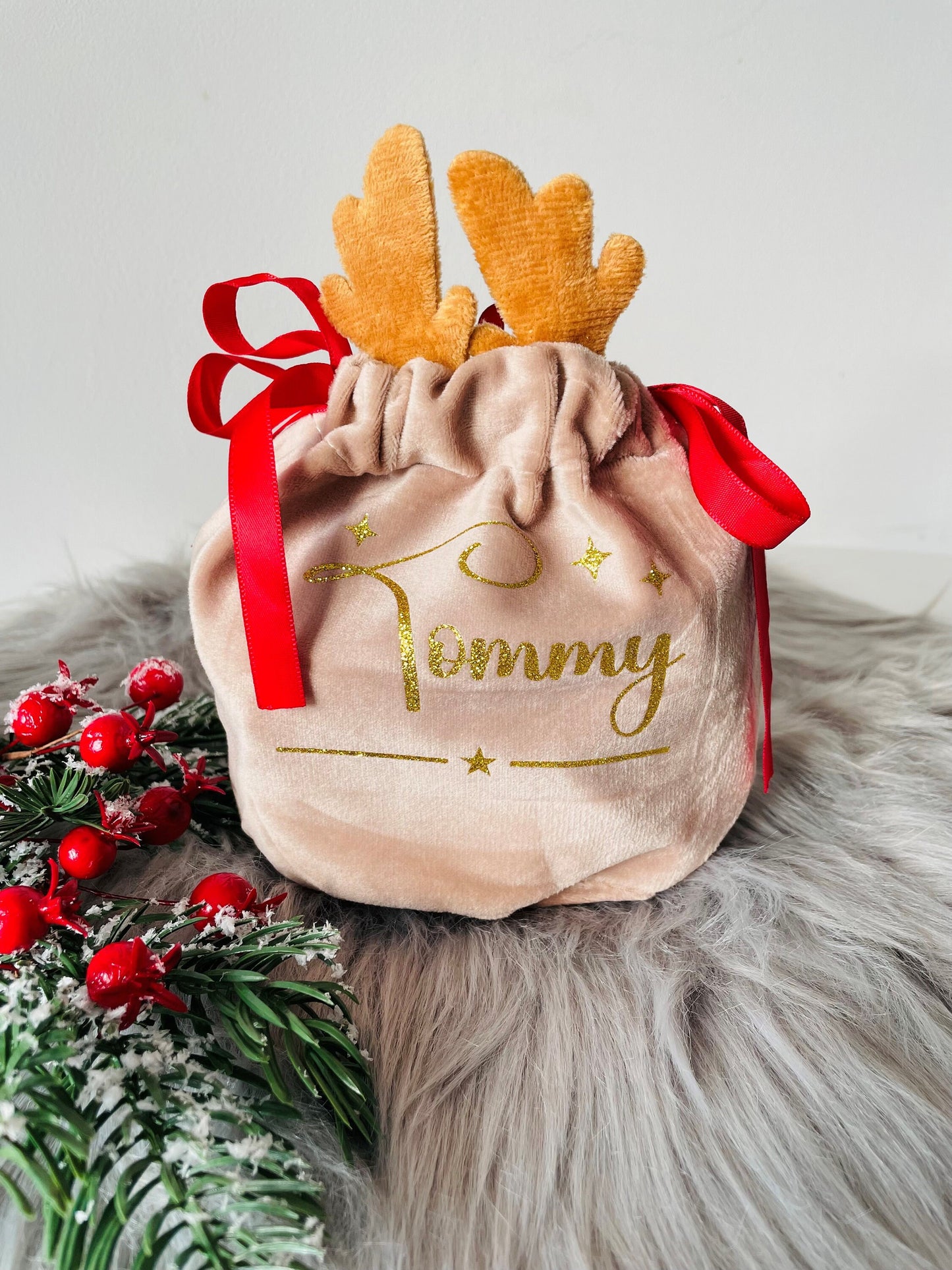 Personalised Christmas Reindeer Treat Bag