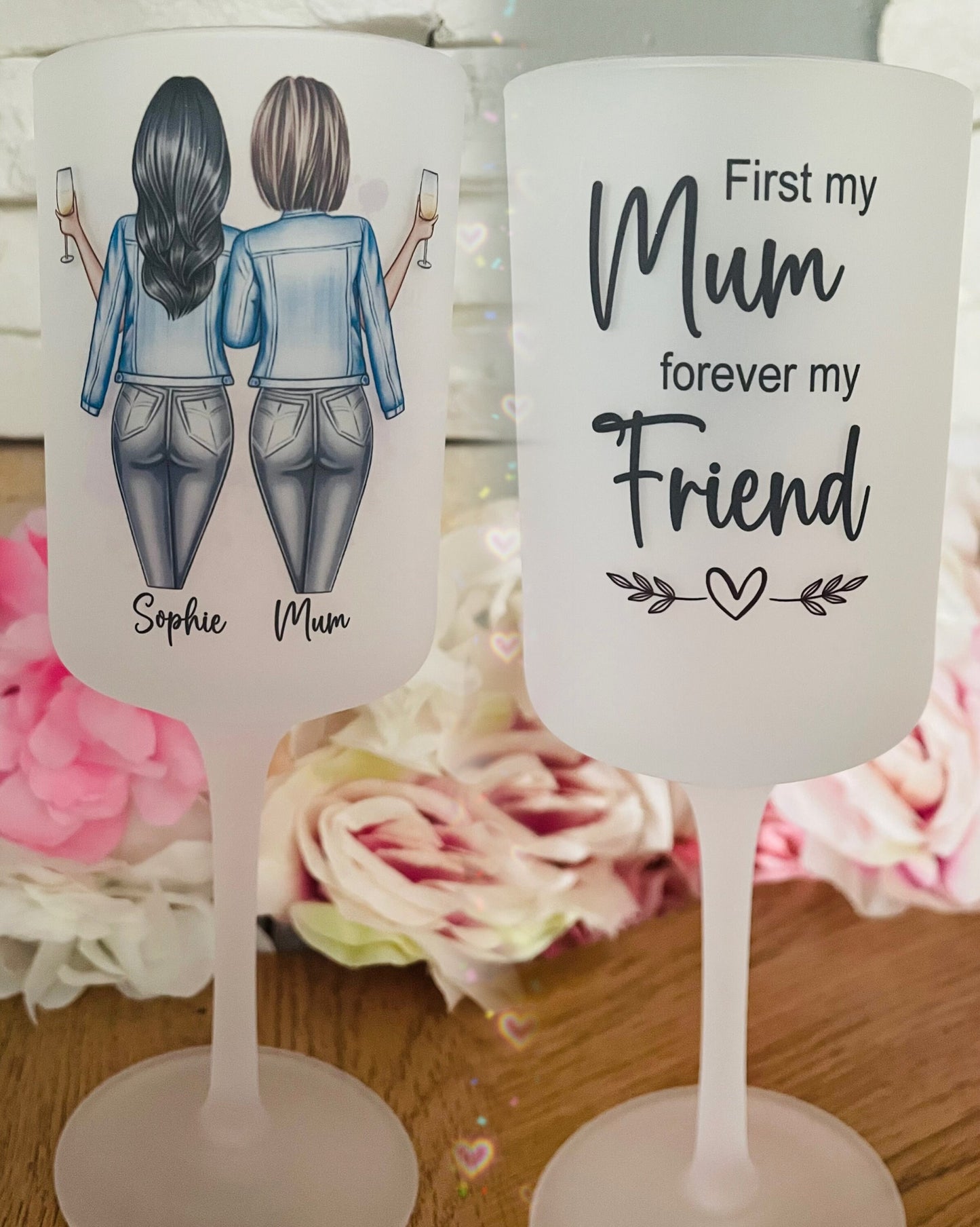 Personalised Mum Daughter Wine Glass