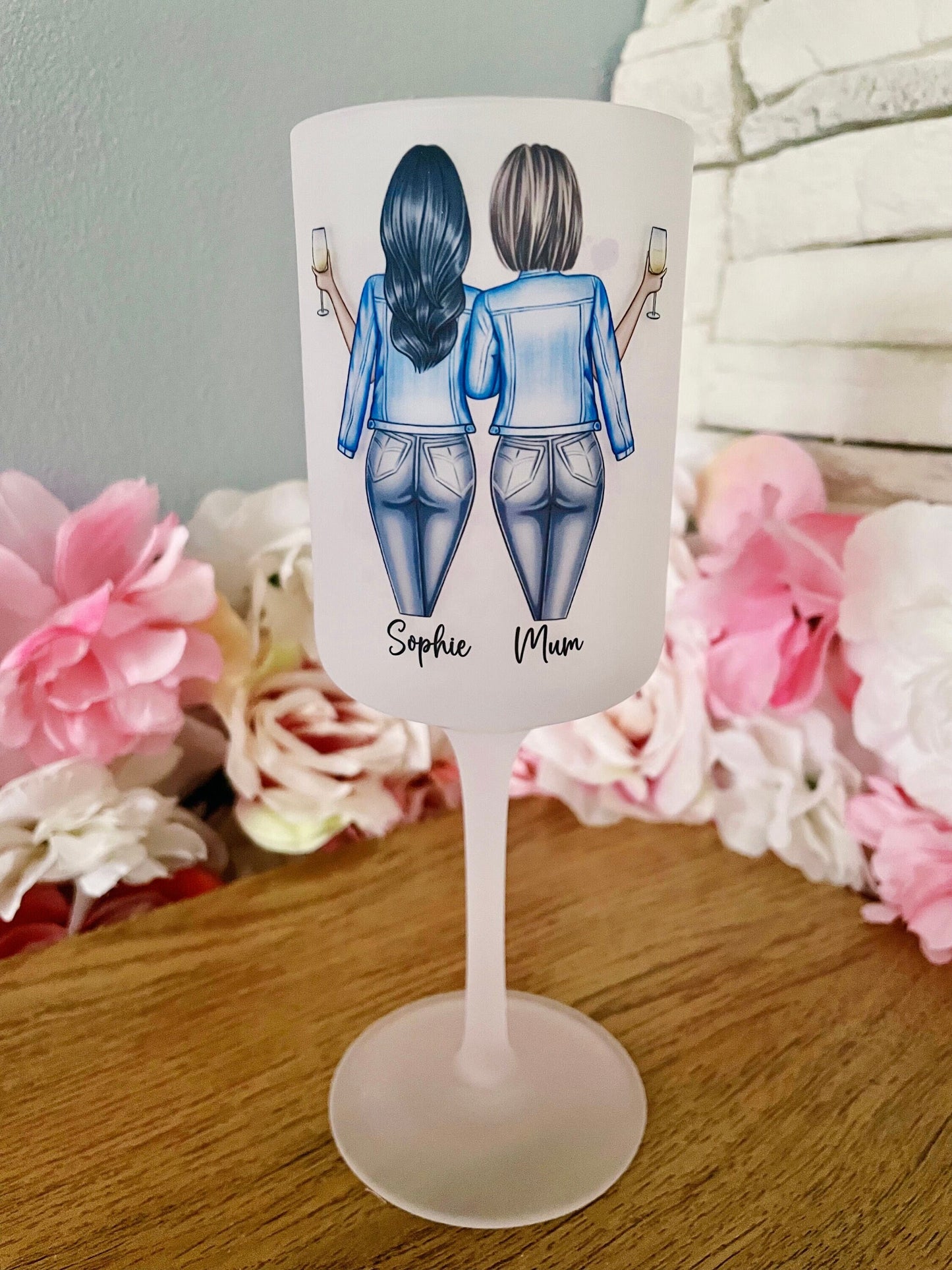 Personalised Mum Daughter Wine Glass