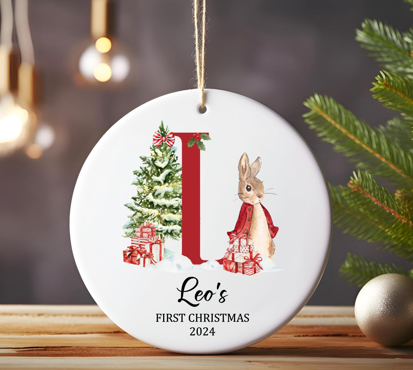 First Christmas Bauble Initial Rabbit