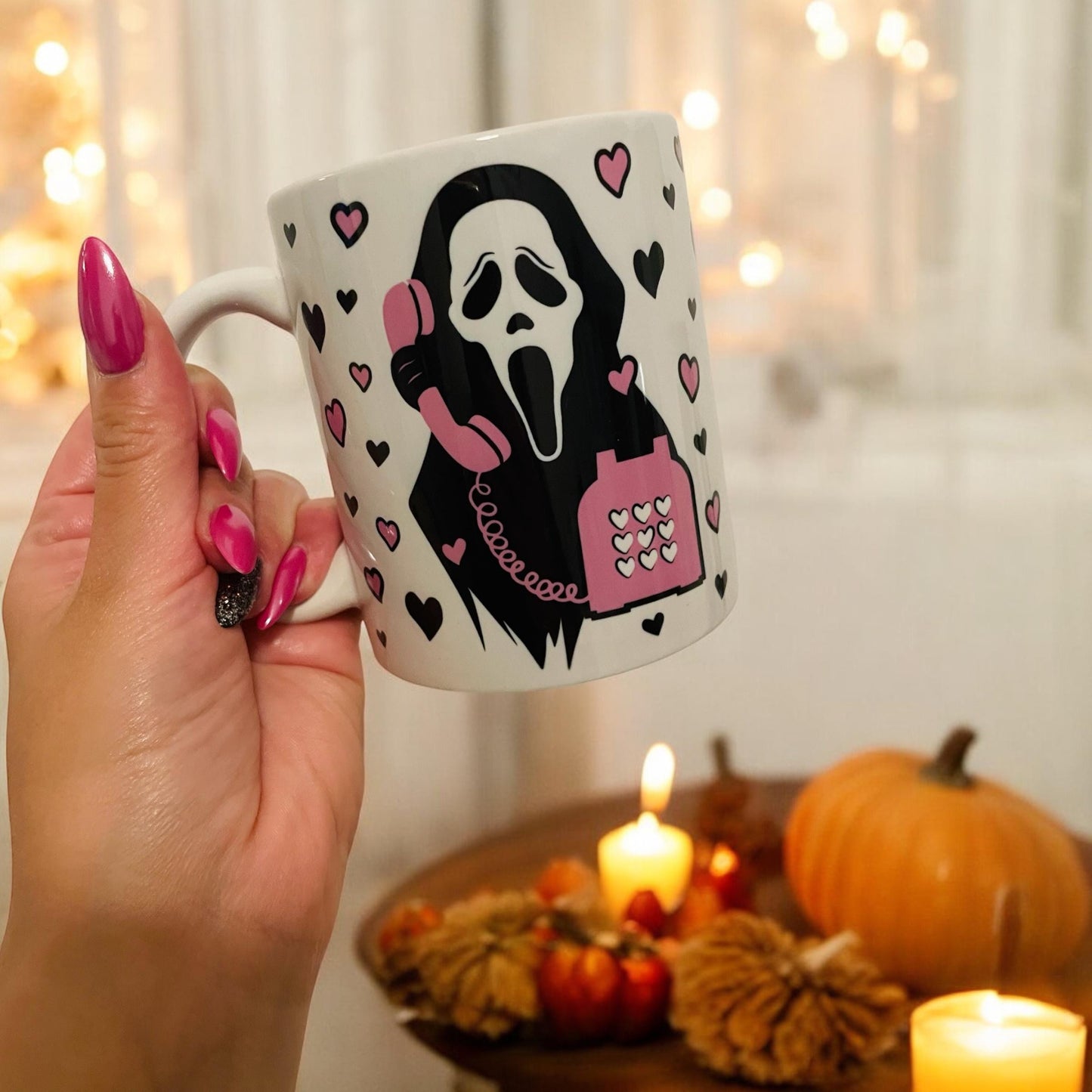 Pink Halloween Ghost face mug